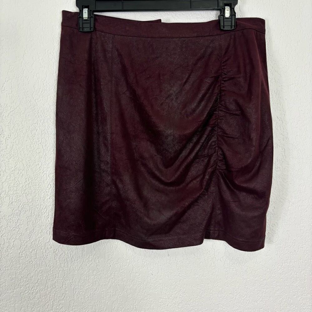 Free People Maroon with Silver Shimmer Faux Leather Mini‎ Skirt